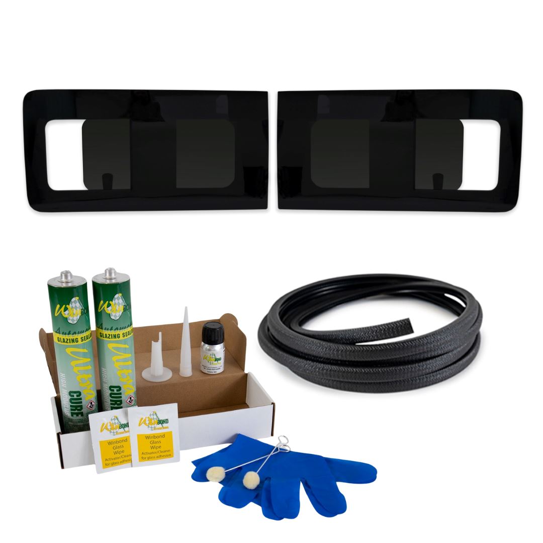 Pair of Opening Campervan Side Windows + Fitting Kit Bundle Vivaro 2019+ & Dispatch/Jumpy/Expert/ProAce 2016+ (MWB/LWB) Camper Glass by Kiravans 