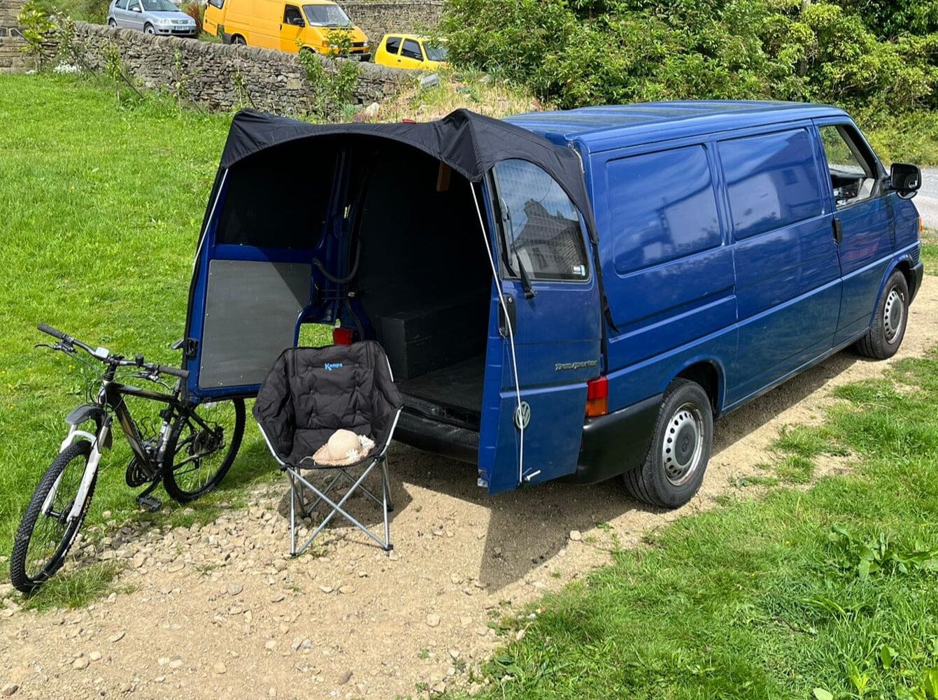 No Tailgate? No problem... Barn Door Campervan Awning for VW T4 Designed by Kiravans 