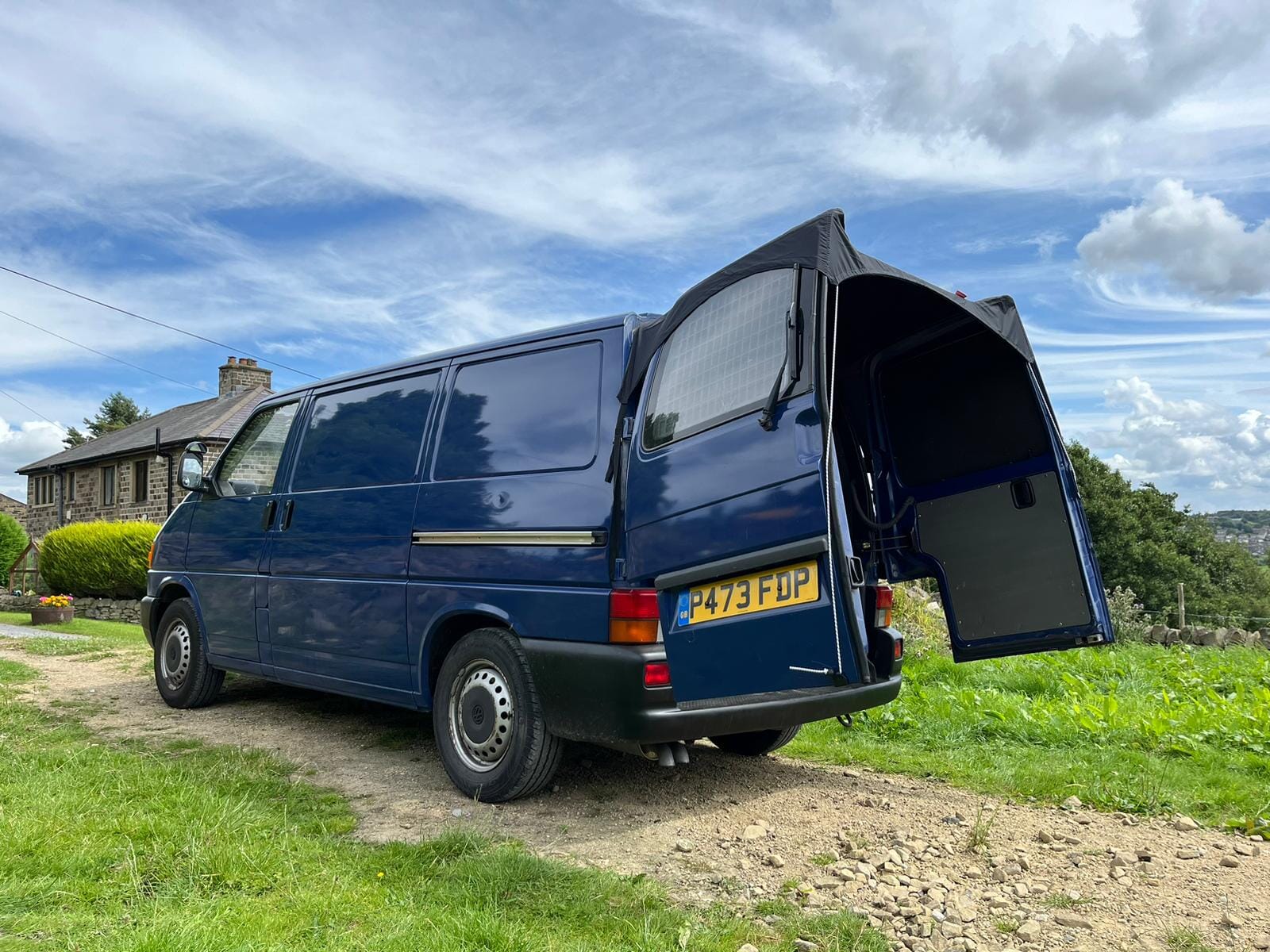 No Tailgate? No problem... Barn Door Campervan Awning for VW T4 Designed by Kiravans 