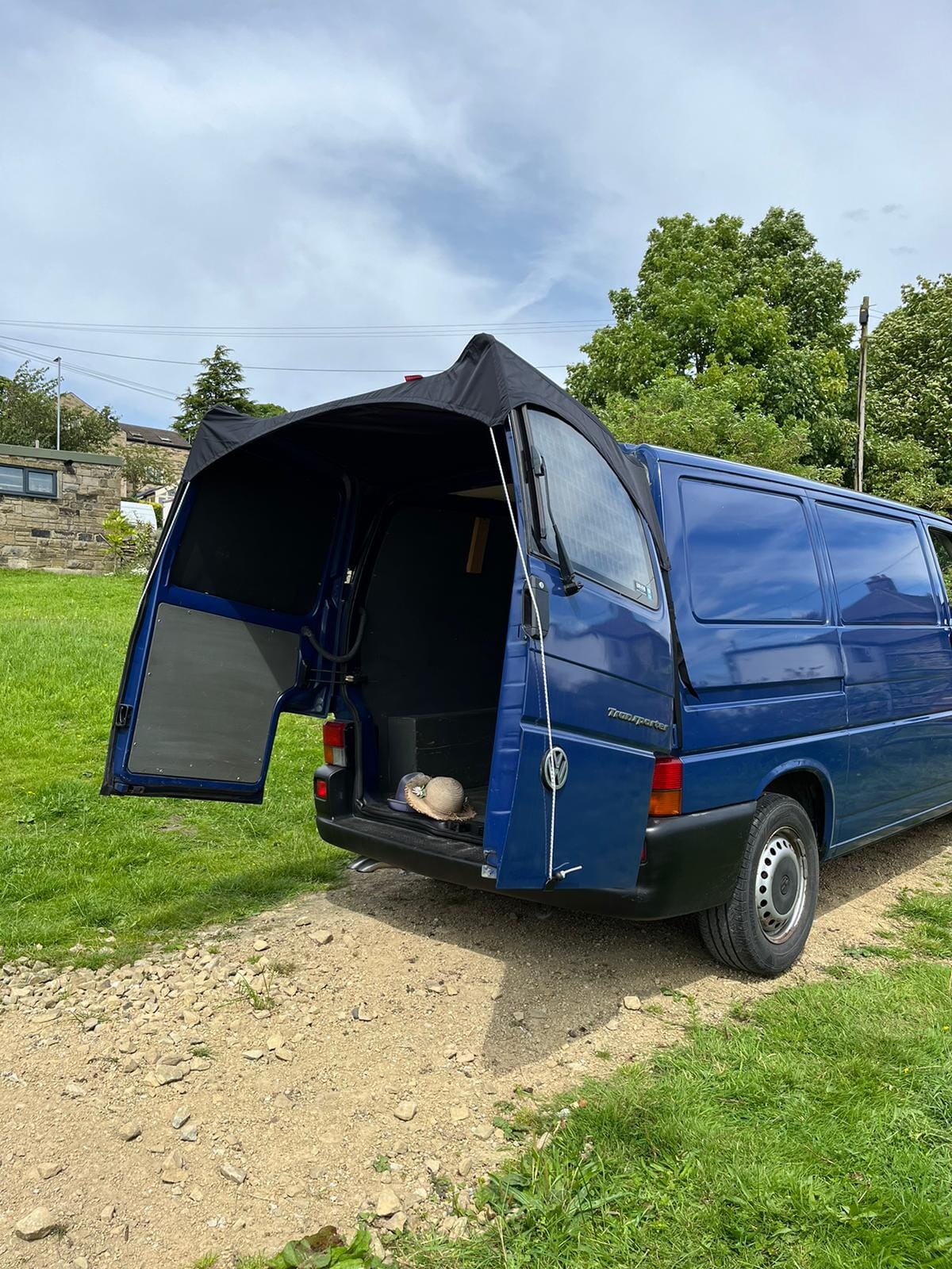 No Tailgate? No problem... Barn Door Campervan Awning for VW T4 Designed by Kiravans 