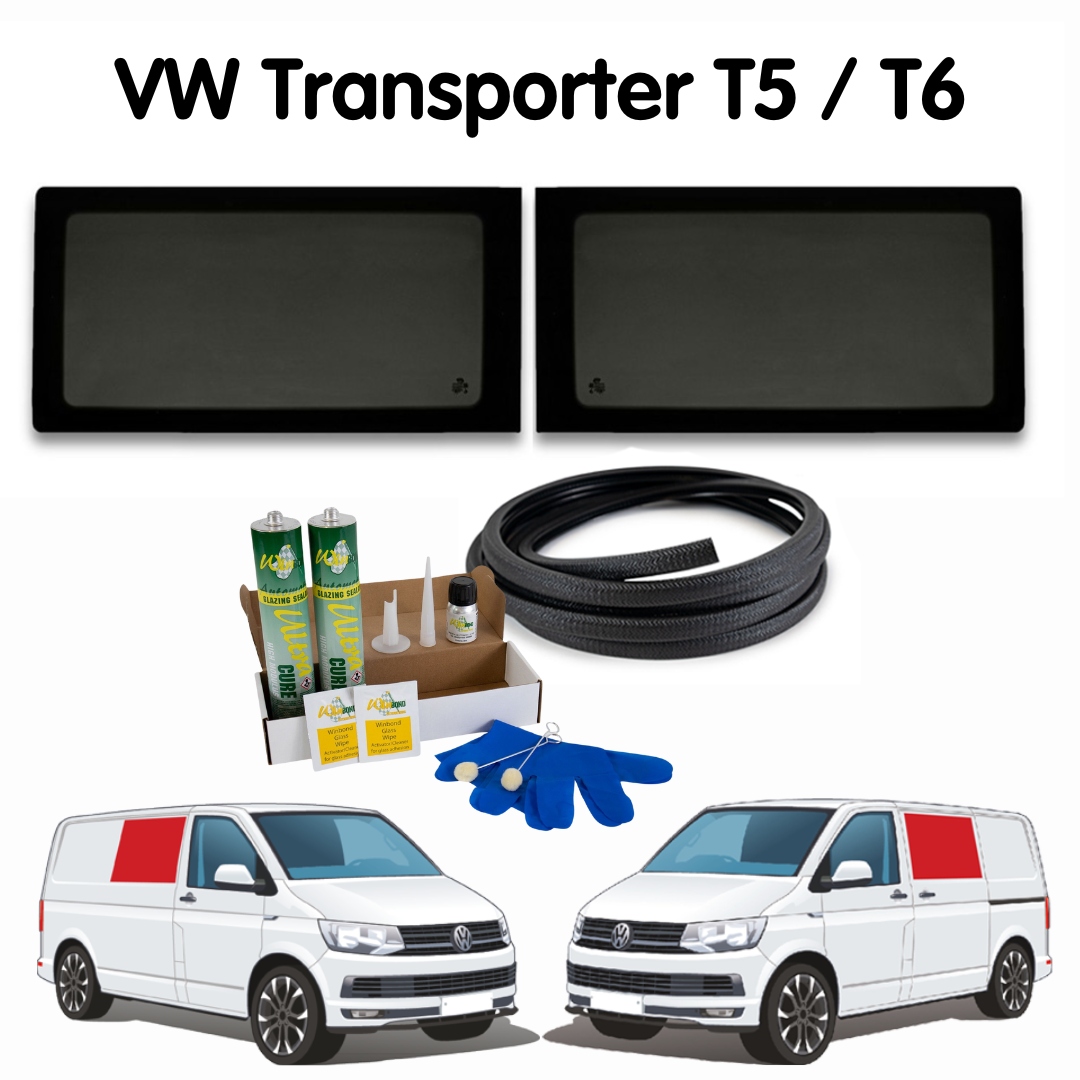 Pair of Fixed Campervan Side Windows + Fitting Kit for VW T5 / T6