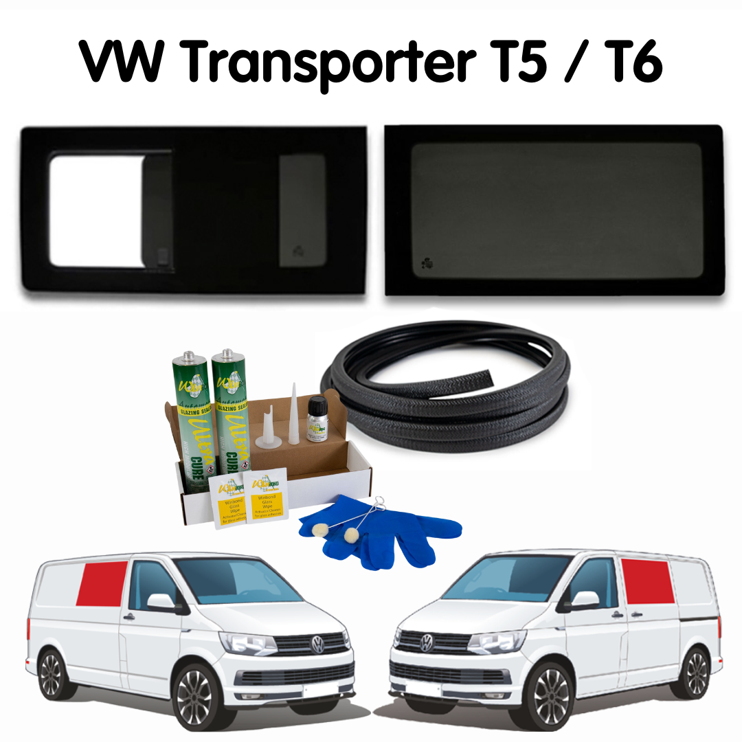 1 Left Fixed + 1 Right Opening Campervan Side Window + Fitting Kit for VW T5/T6