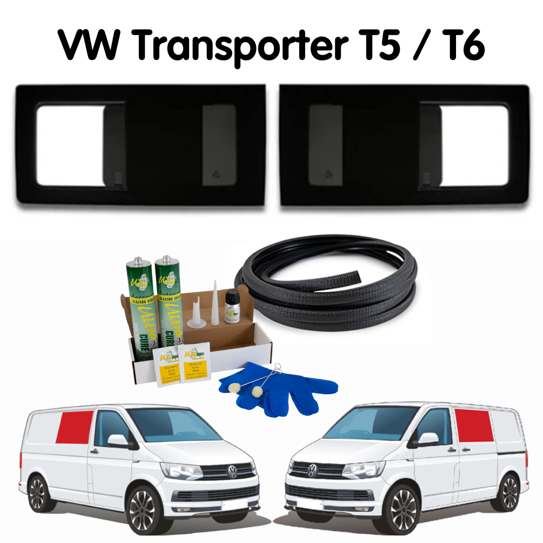 Pair of Opening Campervan Side Windows + Fitting Kit for VW T5/T6