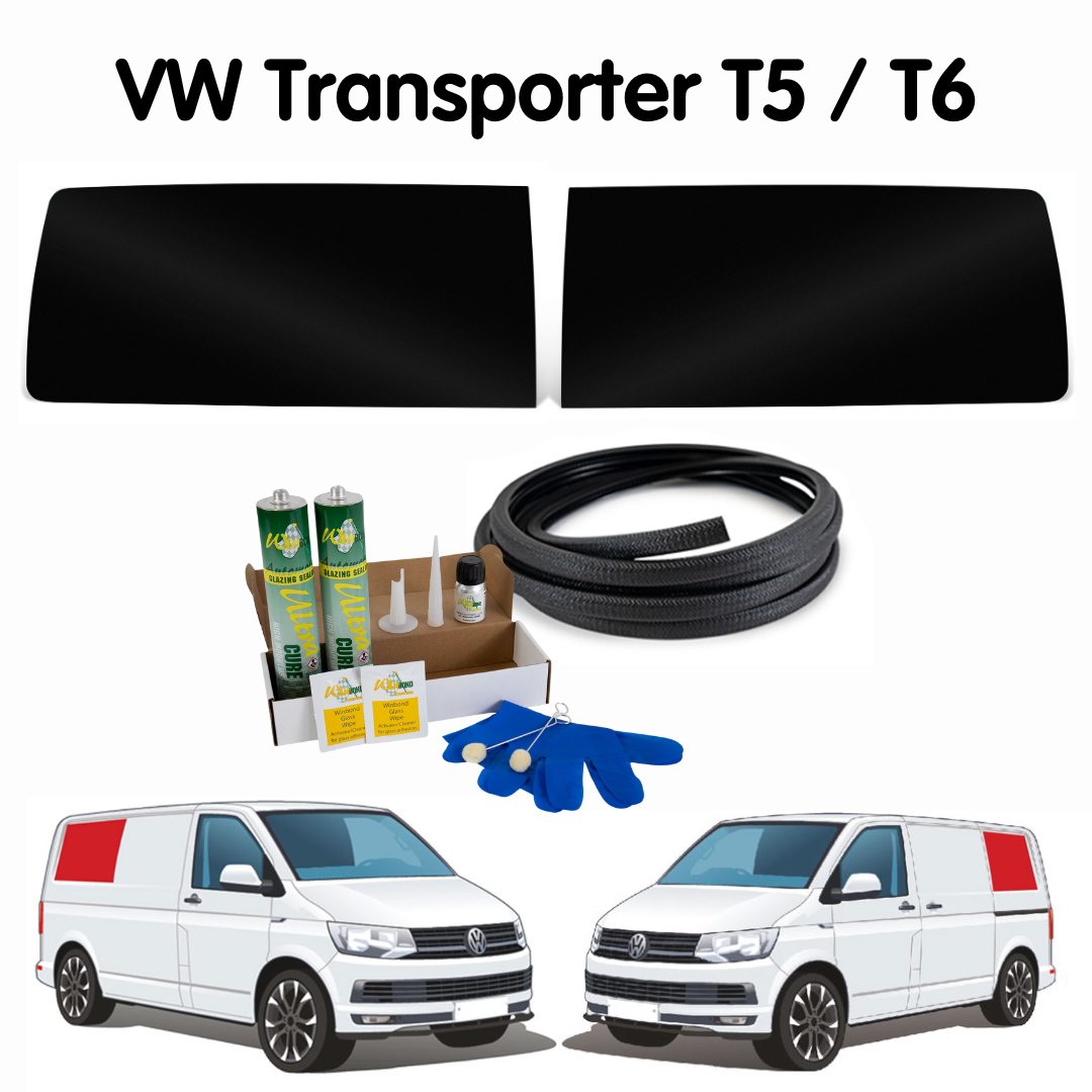 Left + Right Rear Quarter FAKE Window + Fitting Kit for VW T5 / T6