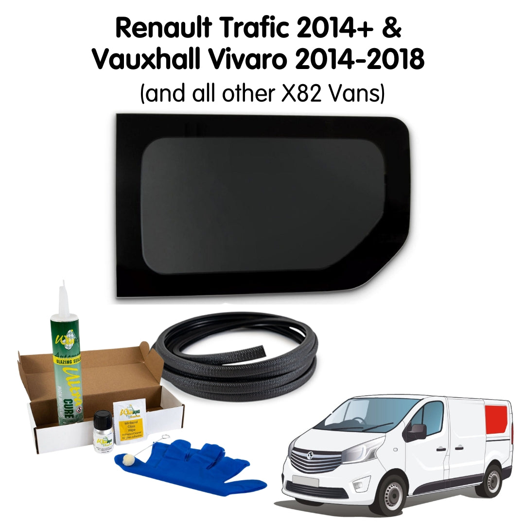 Left Rear Quarter Window + Fitting Kit for Renault Trafic 2014+ & Vauxhall Vivaro 2014-2018 (and all X82 Vans)