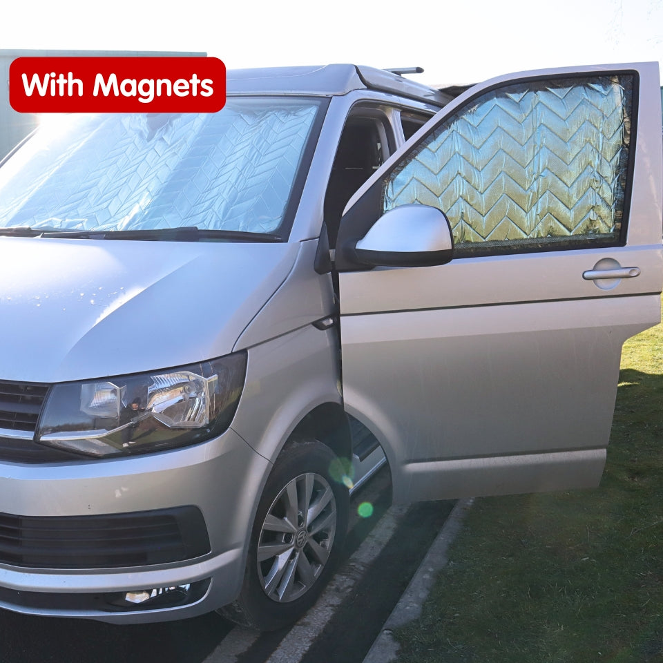 Internal Cab Silver Screens with Magnets or Suckers for VW T5/6/6.1, Trafic, Transit Custom & PSA Vans — SILVER / GREY